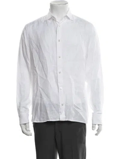 Pre-owned 100% Capri Linen Long Sleeve Dress Shirt In White