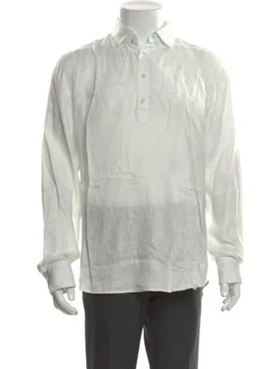 Pre-owned 100% Capri Linen Long Sleeve Shirt In Blue