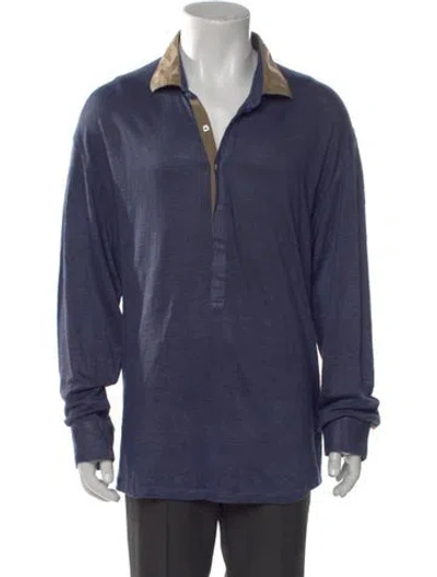 Pre-owned 100% Capri Linen Long Sleeve Shirt In Blue