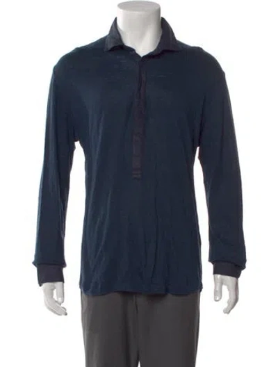 Pre-owned 100% Capri Linen Long Sleeve Shirt In Blue