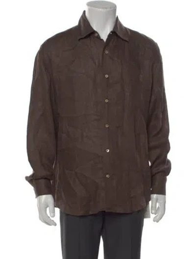 Pre-owned 100% Capri Linen Long Sleeve Shirt In Brown