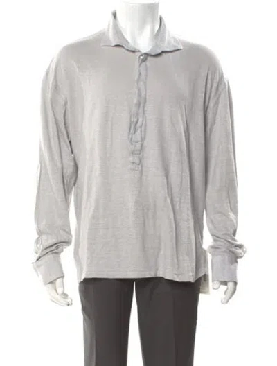 Pre-owned 100% Capri Linen Long Sleeve Shirt In Gray