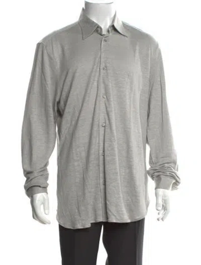 Pre-owned 100% Capri Linen Long Sleeve Shirt In Gray