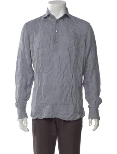 Pre-owned 100% Capri Linen Long Sleeve Shirt In Gray