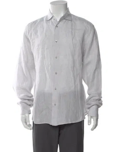 Pre-owned 100% Capri Linen Long Sleeve Shirt In Gray