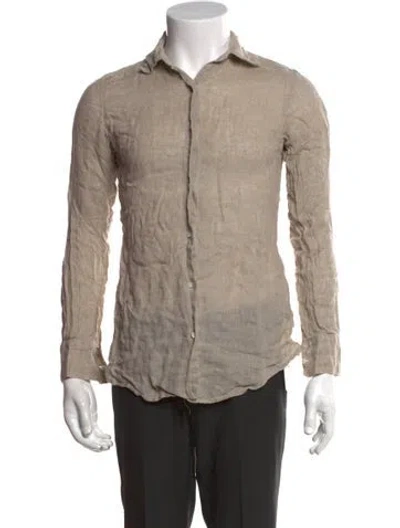 Pre-owned 100% Capri Linen Long Sleeve Shirt In Neutral