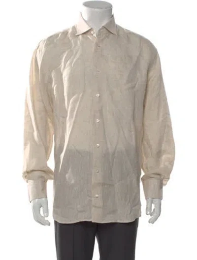 Pre-owned 100% Capri Linen Long Sleeve Shirt In Neutral