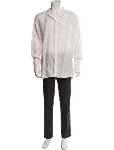 Pre-owned 100% Capri Linen Long Sleeve Shirt In Pink