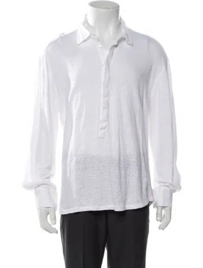 Pre-owned 100% Capri Linen Long Sleeve Shirt In White