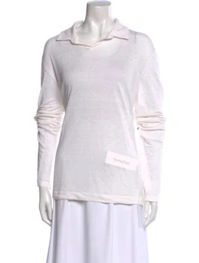 Pre-owned 100% Capri Linen Long Sleeve Top In White