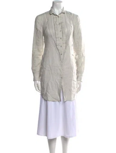 Pre-owned 100% Capri Linen Long Sleeve Tunic In Gray