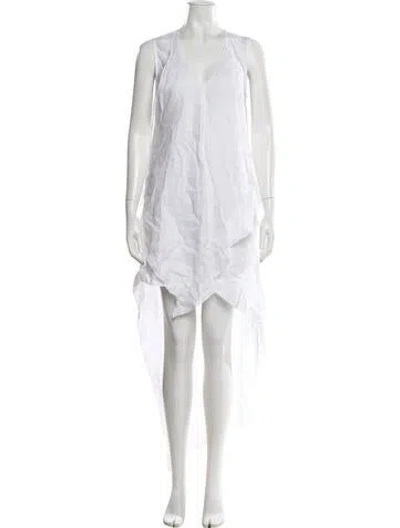 Pre-owned 100% Capri Linen Midi Length Dress In Neutral