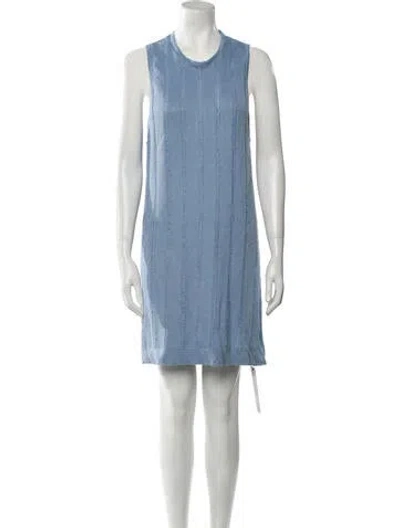 Pre-owned 100% Capri Linen Mini Dress In Blue