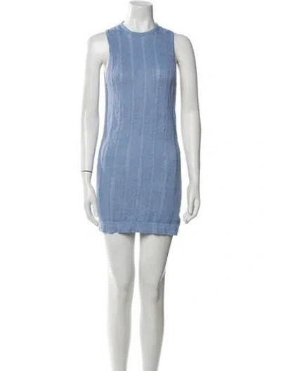Pre-owned 100% Capri Linen Mini Dress In Blue