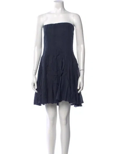 Pre-owned 100% Capri Linen Mini Dress In Blue