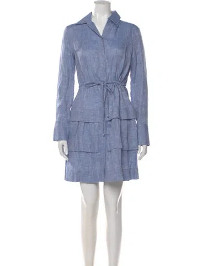 Pre-owned 100% Capri Linen Mini Dress In Blue