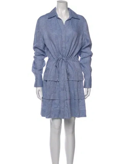 Pre-owned 100% Capri Linen Mini Dress In Blue