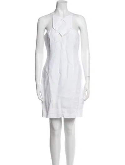 Pre-owned 100% Capri Linen Mini Dress In White