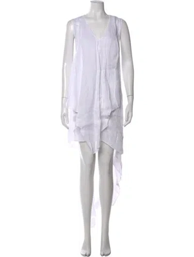 Pre-owned 100% Capri Linen Mini Dress In White