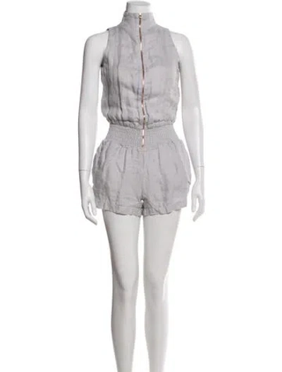 Pre-owned 100% Capri Linen Mock Neck Romper In Gray