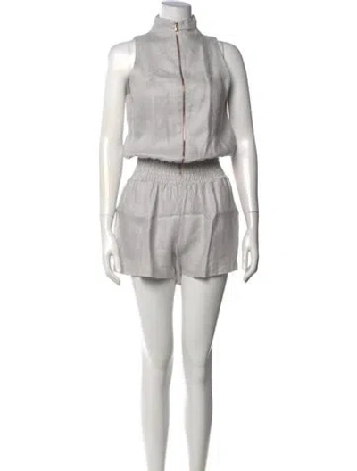 Pre-owned 100% Capri Linen Mock Neck Romper In Gray