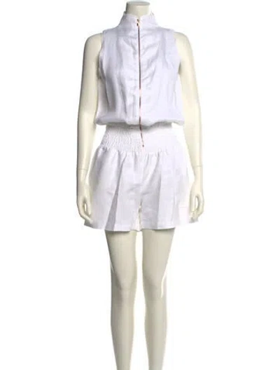 Pre-owned 100% Capri Linen Mock Neck Romper In Neutral