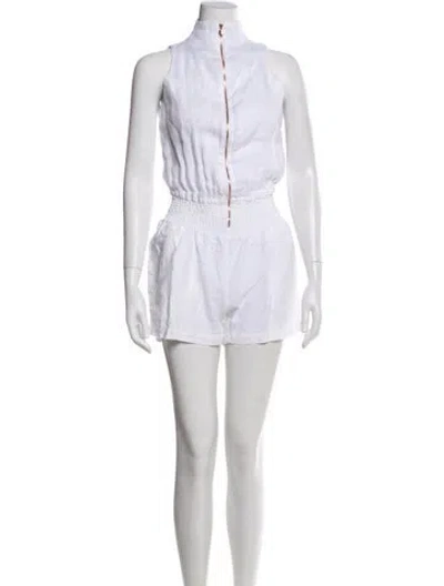 Pre-owned 100% Capri Linen Mock Neck Romper In Neutral