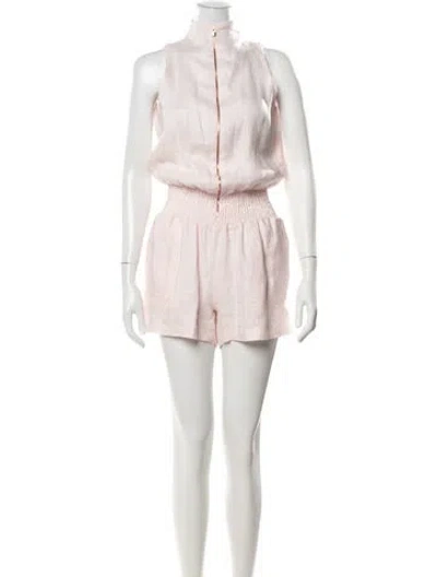 Pre-owned 100% Capri Linen Mock Neck Romper In Pink