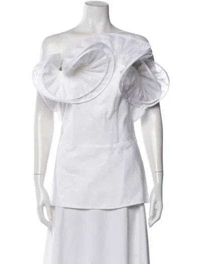 Pre-owned 100% Capri Linen Off-the-shoulder Top In White