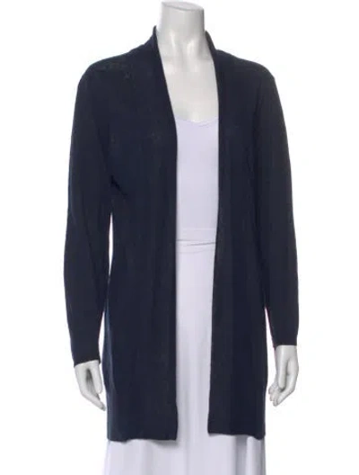 Pre-owned 100% Capri Linen Open Front Sweater In Blue