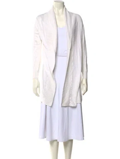 Pre-owned 100% Capri Linen Open Front Sweater In White