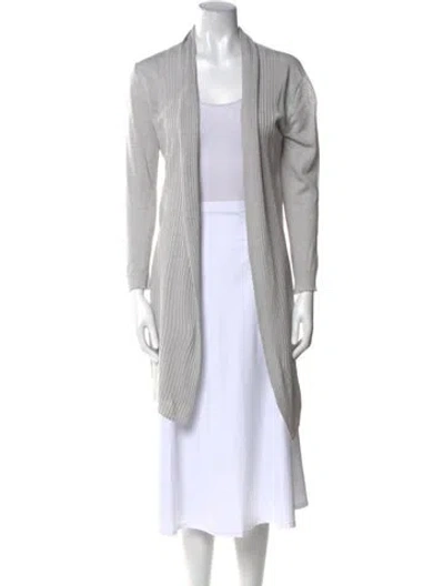 Pre-owned 100% Capri Linen Open Front Sweater In White