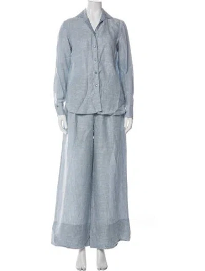 Pre-owned 100% Capri Linen Pant Set In Blue