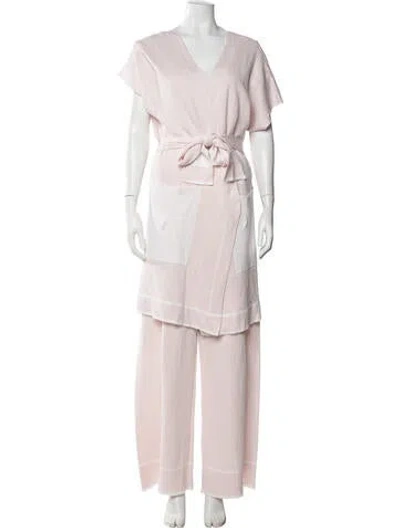 Pre-owned 100% Capri Linen Pant Set In Pink