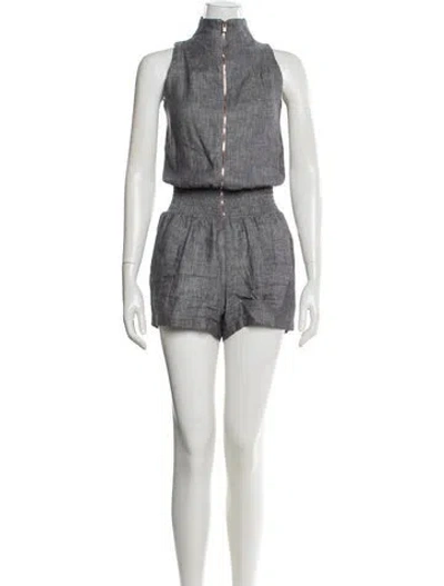 Pre-owned 100% Capri Linen Romper In Gray