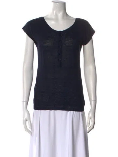 Pre-owned 100% Capri Linen Scoop Neck Top In Multi