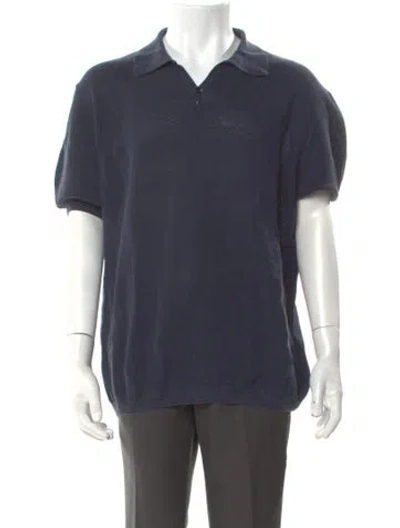 Pre-owned 100% Capri Linen Short Sleeve Shirt In Blue