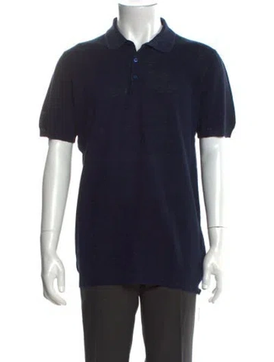 Pre-owned 100% Capri Linen Short Sleeve Shirt In Blue