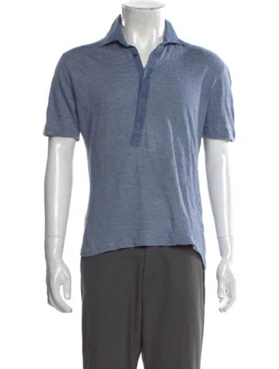 Pre-owned 100% Capri Linen Short Sleeve Shirt In Blue