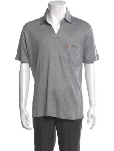 Pre-owned 100% Capri Linen Short Sleeve Shirt In Gray