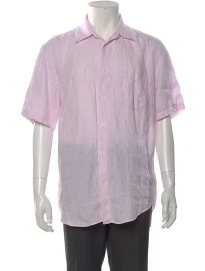Pre-owned 100% Capri Linen Short Sleeve Shirt In Purple