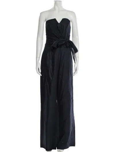 Pre-owned 100% Capri Linen Strapless Jumpsuit In Blue