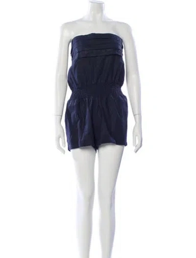 Pre-owned 100% Capri Linen Strapless Romper In Blue