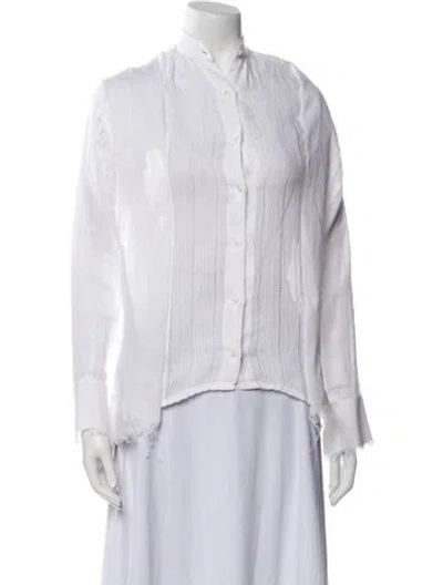 Pre-owned 100% Capri Linen Striped Button-up Top In White
