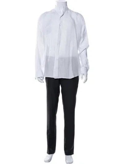 Pre-owned 100% Capri Linen Striped Shirt In Neutral