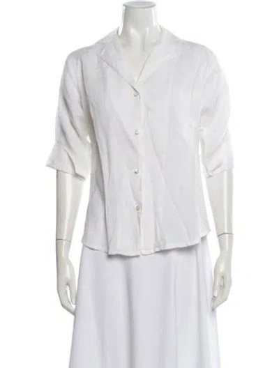Pre-owned 100% Capri Linen Three-quarter Sleeve Button-up Top In Neutral