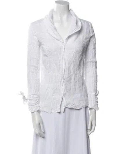 Pre-owned 100% Capri Linen Three-quarter Sleeve Button-up Top In White