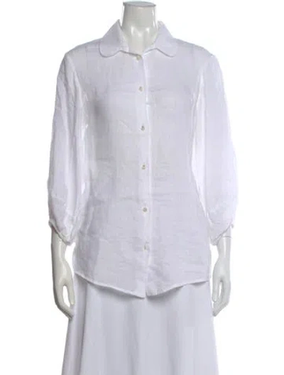 Pre-owned 100% Capri Linen Three-quarter Sleeve Top In White