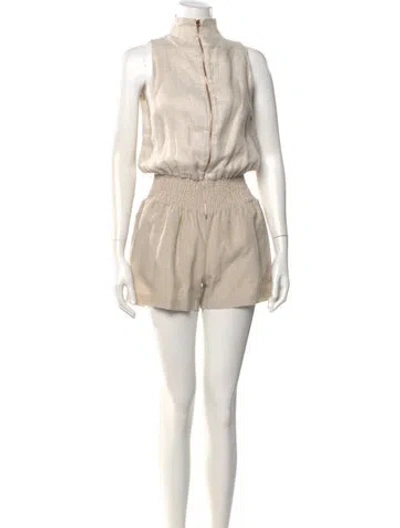 Pre-owned 100% Capri Linen Turtleneck Romper In Neutral