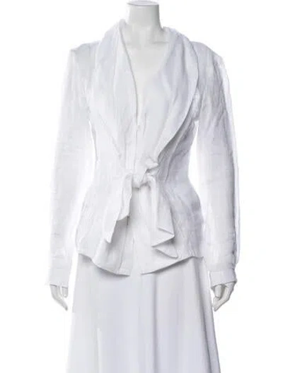 Pre-owned 100% Capri Linen V-neck Button-up Top In White
